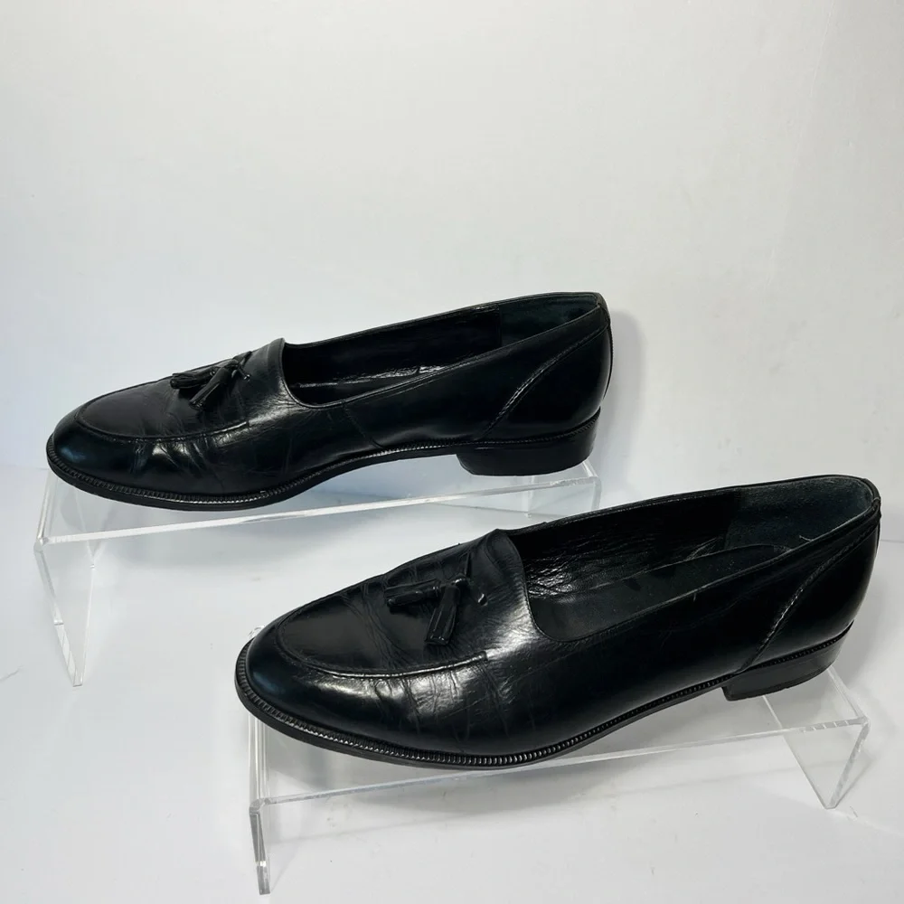 Vito Rufolo Black Loafers Italian Leather Tassled Slip On Mens size 11.5